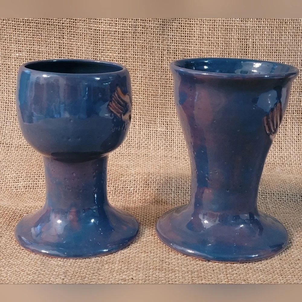 Art‎ Pottery Vase Set Of 2 Blue Glazed Terracotta ~ Great Gift Idea